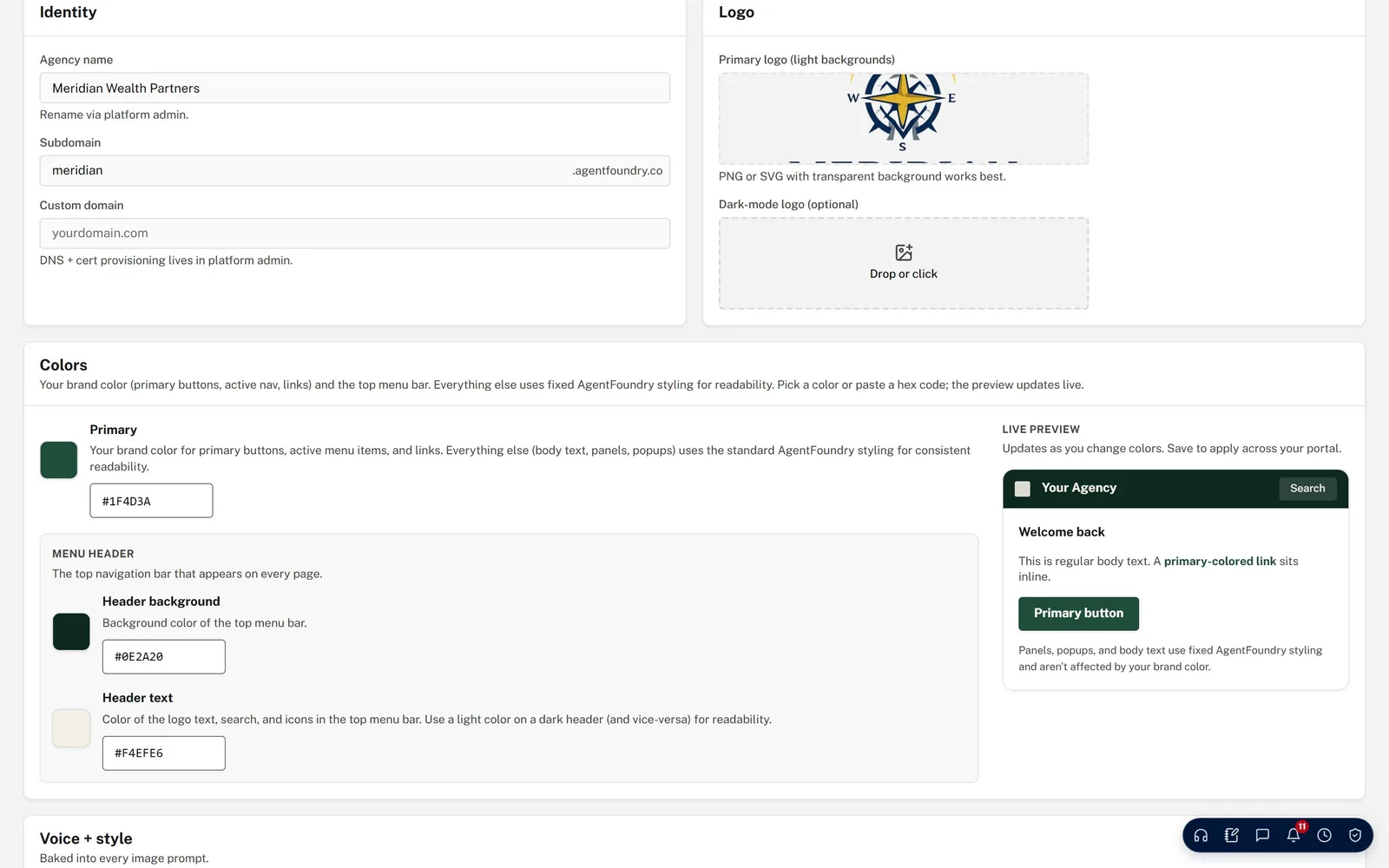 The brand-customization page